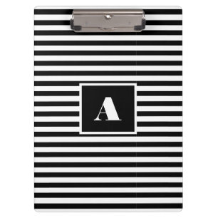 Classic Custom Initials Schwarz und Weiß Streifen Klemmbrett