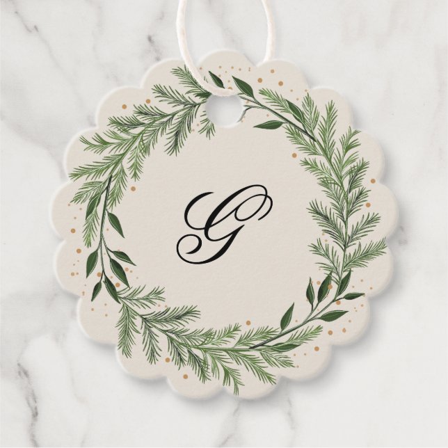 Classic Custom Monogram Kiefer Weihnachtsgeschenk Geschenkanhänger (Vorderseite)