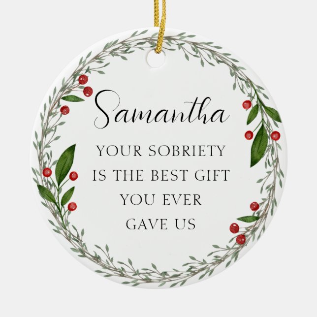 Classic Custom Sobriety Meilenstein Sober Weihnach Keramik Ornament (Vorne)