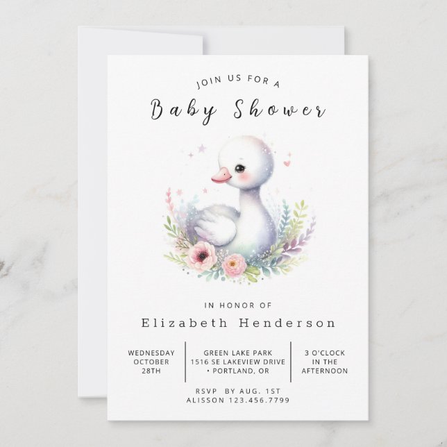 Classic Custom Swan Baby Shower Einladung (Vorderseite)