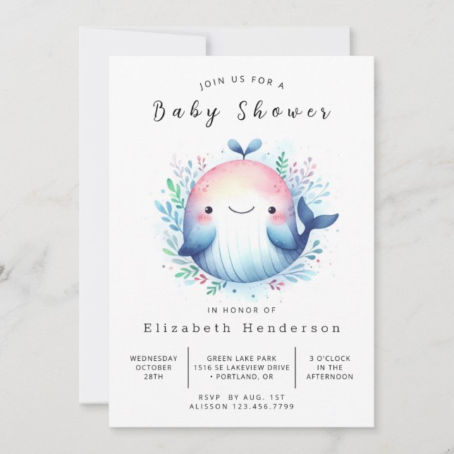 Classic Custom Whale Baby Dusche Einladung (Vorderseite)
