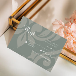Classic Damask Earthy Olive Foto Wedding RSVP Karte