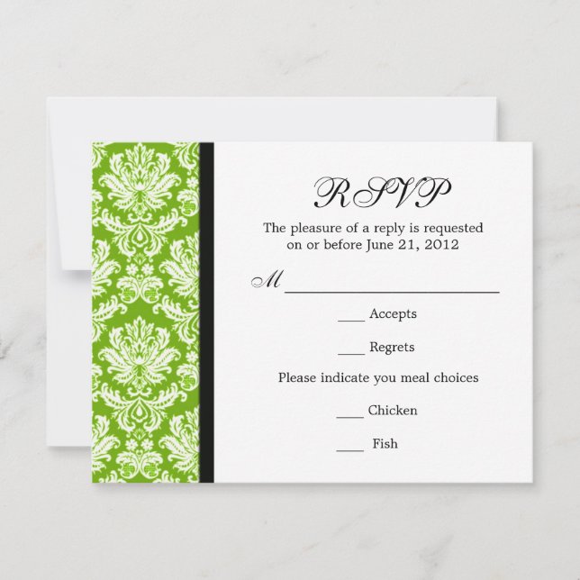 Classic Damask Green RSVP Card (Vorderseite)