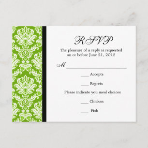 Classic Damask Green RSVP Card Karte