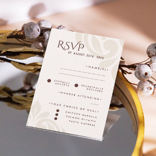 Classic Damask Mahogany Red Foto Wedding RSVP Karte