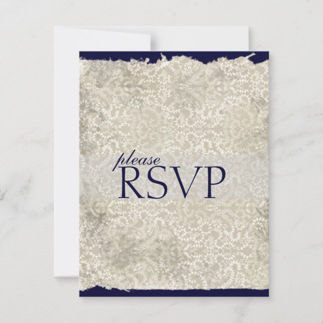 Classic Damask RSVP Cards, Navy Blue (Vorderseite)