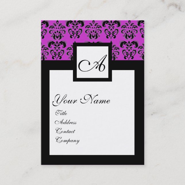 CLASSIC DAMASK SQUARE MONOGRAM, lila, violett Visitenkarte (Vorderseite)