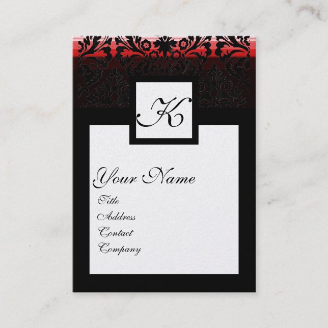 CLASSIC DAMASK SQUARE MONOGRAM Schwarz-weiße Perle Visitenkarte (Vorderseite)