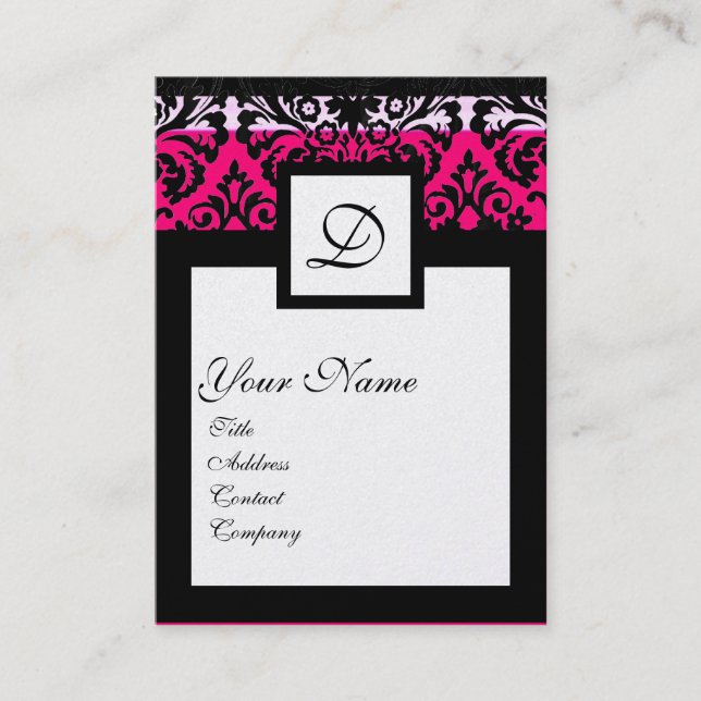 CLASSIC DAMASK SQUARE MONOGRAM Schwarz-weiße Perle Visitenkarte (Vorderseite)
