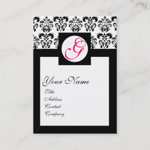 CLASSIC DAMASK SQUARE MONOGRAMM, rosa Fuchsia Visitenkarte