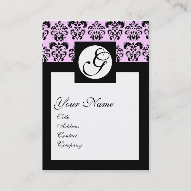 CLASSIC DAMASK SQUARE MONOGRAMM, rosa Visitenkarte (Vorderseite)