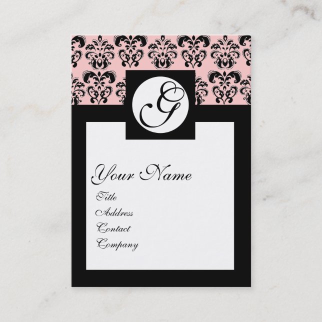 CLASSIC DAMASK SQUARE MONOGRAMM, rosa Visitenkarte (Vorderseite)