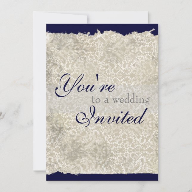 Classic Damask Wedding Einladungen, Navy Blue Einladung (Vorderseite)