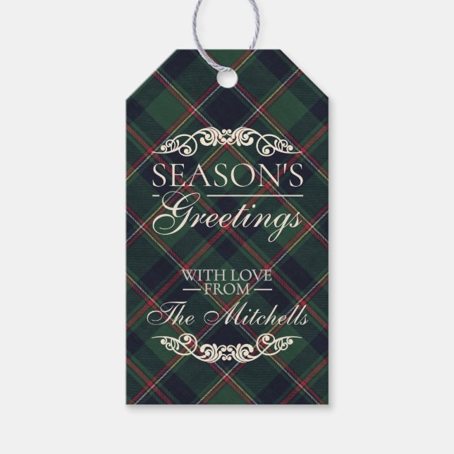 Classic Dark Blue Red Green Plaid Pattern Geschenkanhänger (Vorderseite)