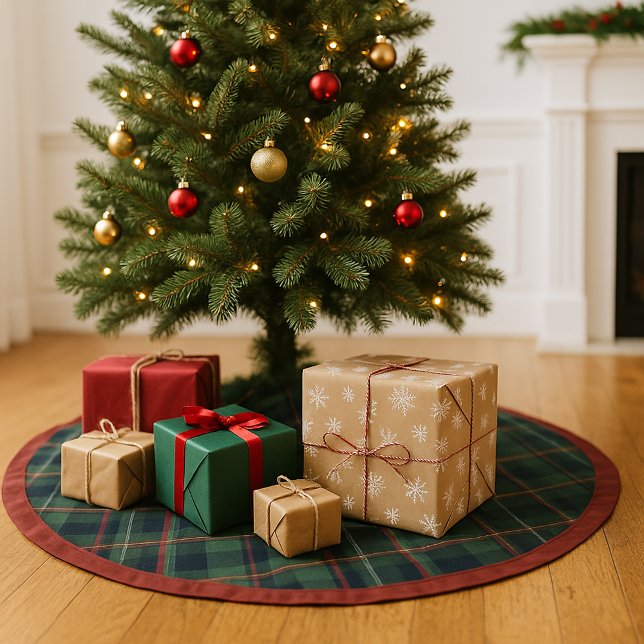 Classic Dark Blue Red Green Plaid Pattern Polyester Weihnachtsbaumdecke (Von Creator hochgeladen)