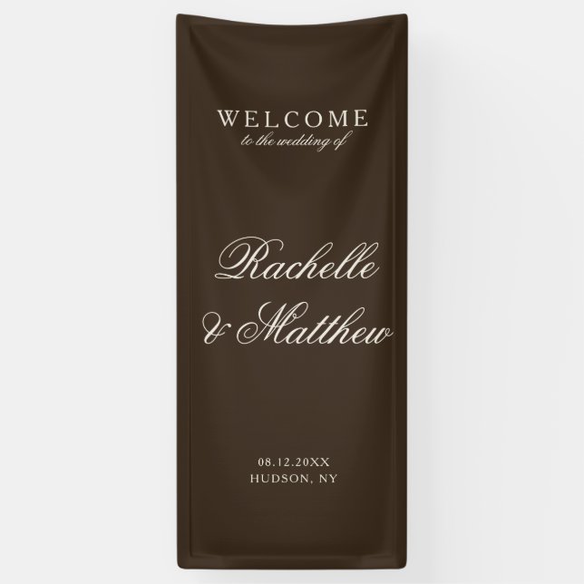 Classic Dark Brown Old Money Wedding Welcome Banner (Vertikal)