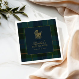 Classic Dark Green & Blue Plaid Baby Shower Serviette