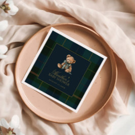 Classic Dark Green & Blue Plaid Baby Shower Serviette