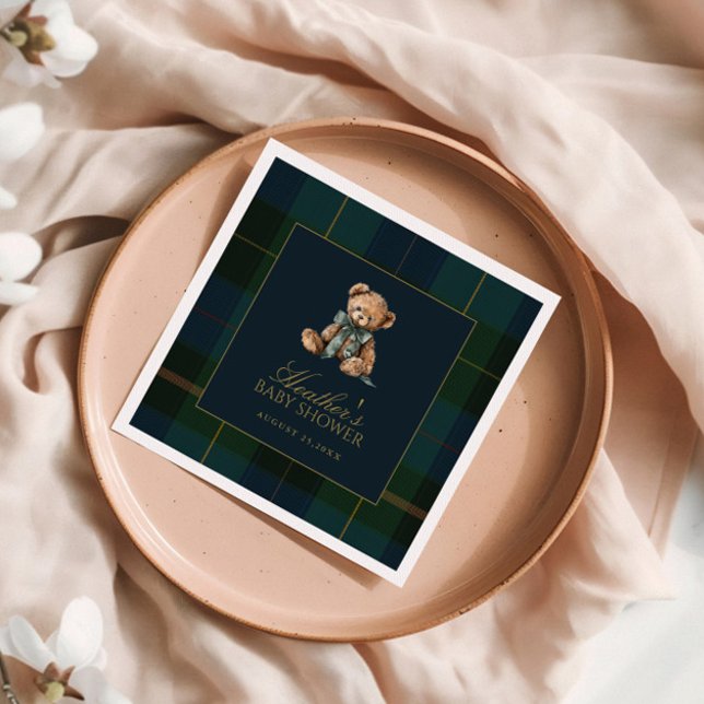 Classic Dark Green & Blue Plaid Baby Shower Serviette (Von Creator hochgeladen)