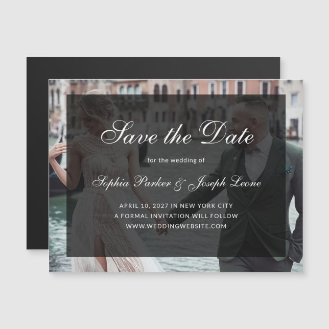 Classic Dark Overlay Photo Magnetic Save the Date Magnetkarte (Vorne/Hinten)