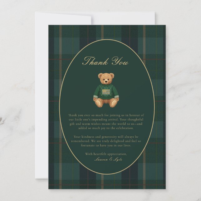 Classic Dark Plaid Lauren Inspired Baby Shower  Dankeskarte (Vorderseite)