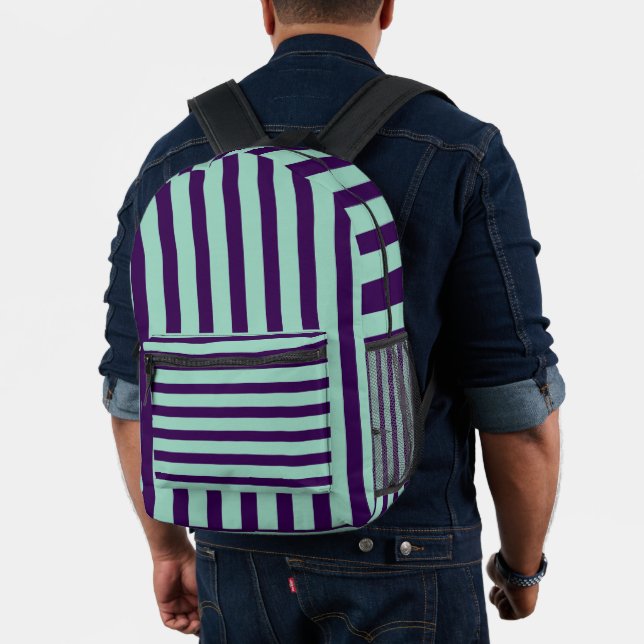 Classic Dark Purple and Light Teal Striped Bedruckter Rucksack (Insitu (Modell))