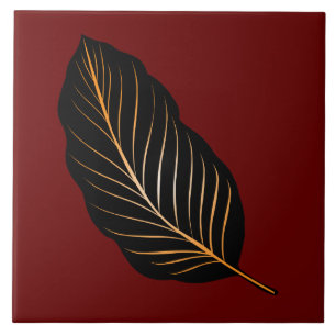 Classic Deep Red Gold Foil Leaf Keramik Tile Fliese