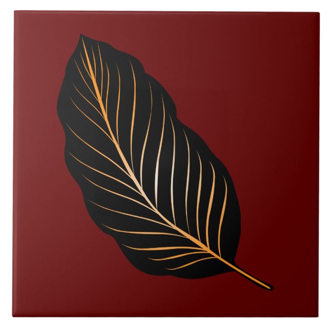 Classic Deep Red Gold Foil Leaf Keramik Tile Fliese (Vorderseite)
