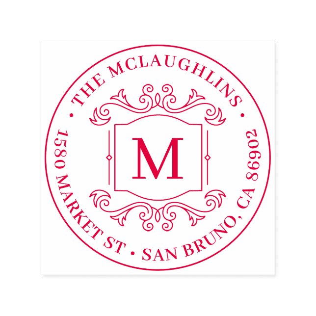 Classic Deko Monogram Round-Rücksendeadresse Permastempel (Design)