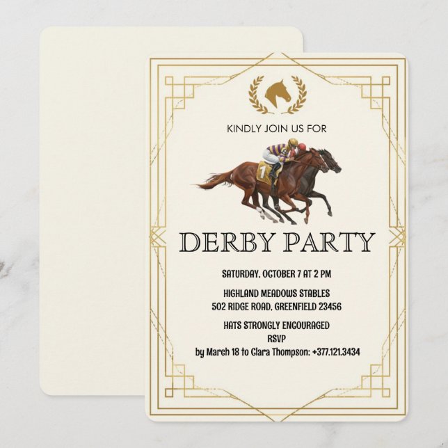 Classic Derby Horse Racing Invite Einladung (Vorne/Hinten)