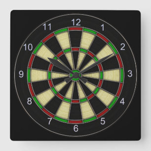 Classic Design, Darts, Dart Games Quadratische Wanduhr