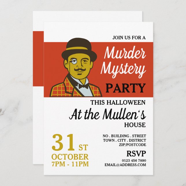 Classic Detective, Mord Mystery Halloween-Party Einladung (Vorne/Hinten)