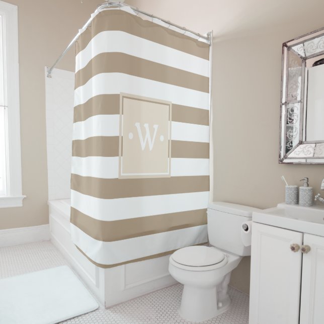 Classic dick White Stripes Tan - Personalisiert Duschvorhang (Beispiel)