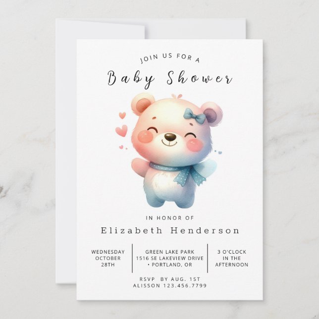 Classic Digital Bear Baby Dusche Einladung (Vorderseite)