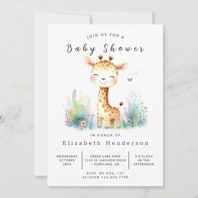 Classic Digital Giraffe Baby Dusche Einladung (Vorderseite)