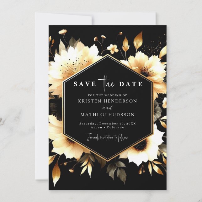 Classic Digital Gold und Black Wedding Save The Date (Vorderseite)