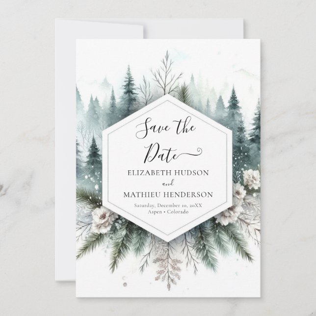 Classic Digital Mountain Wedding Save The Date (Vorderseite)