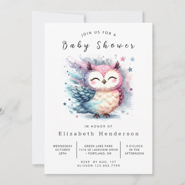 Classic Digital Owl Baby Dusche Einladung (Vorderseite)