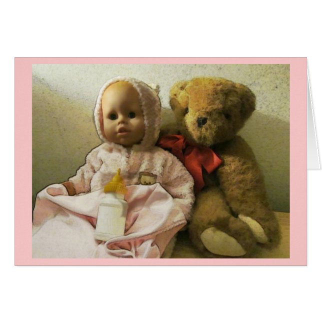 Classic Doll and Teddy Bear Card (Vorderseite (Horizontal))