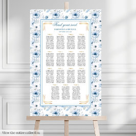 Classic Dusty Blue Boho Gold Glitzer Seating Chart Poster