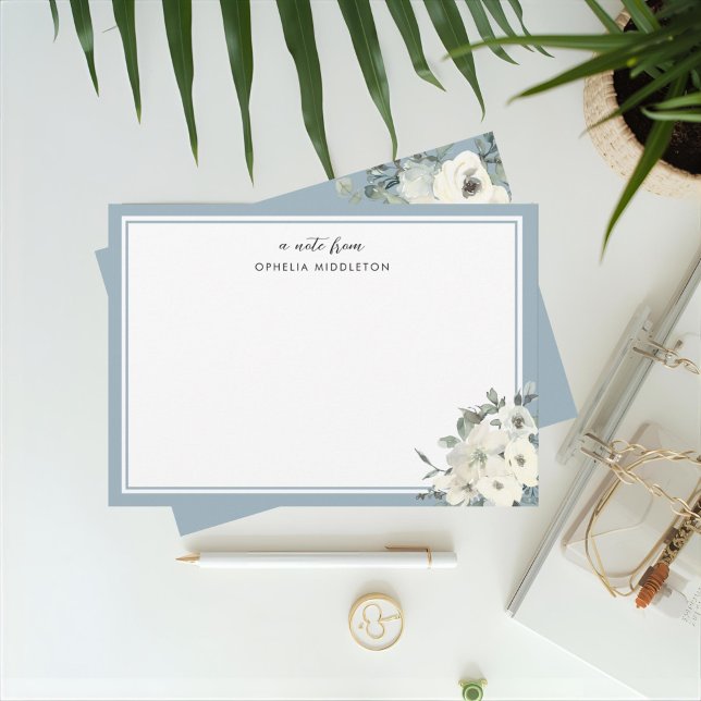 Classic Dusty Blue Border Floral  Mitteilungskarte (Von Creator hochgeladen)