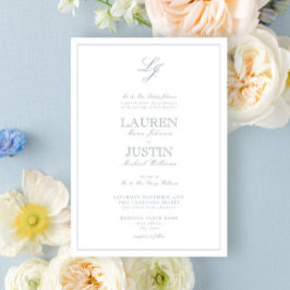 Classic Dusty Blue Calligraphy Monogram Wedding Einladung