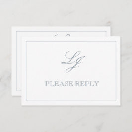 Classic Dusty Blue Calligraphy Monogramm Keine Mah RSVP Karte
