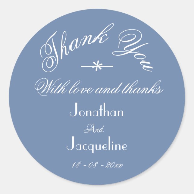 Classic Dusty Blue Danke Individuellen Namens Wedd Runder Aufkleber (Vorderseite)