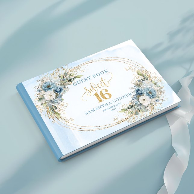 Classic Dusty Blue Floral Sweet 16th Guest Sign  Gästebuch (Classic Dusty Blue Floral Sweet 16th Guest Sign Book)