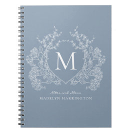 Classic Dusty Blue Floral Wappen Monogram Notebook Notizblock