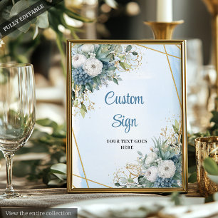 Classic Dusty Blue Greenery Custom Digital Sign Poster