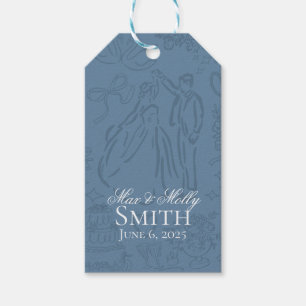 Classic Dusty Blue Hand Drawn Wedding Sketch Art Geschenkanhänger