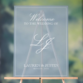 Classic Dusty Blue Modern Monogram Script Willkomm Acrylschild