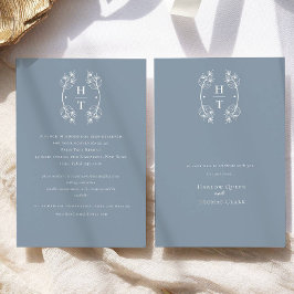 Classic Dusty Blue Monogram Wappen Wedding Begleitkarte